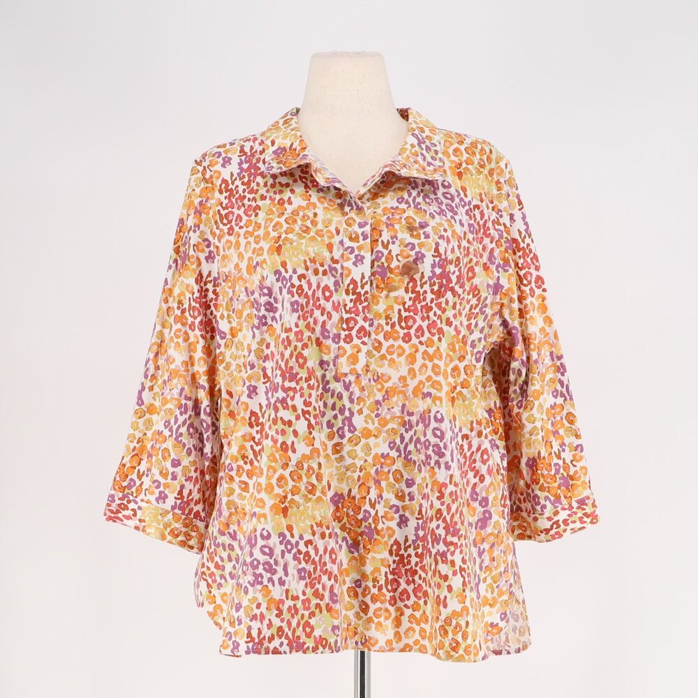 CHICO'S Non Iron Stretch Animal Print Button Back Tunic Shirt size 3/XL